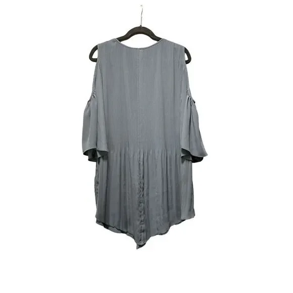 Cato grey cold shoulder lampshade pleated blouse high low - Picture 3 of 6